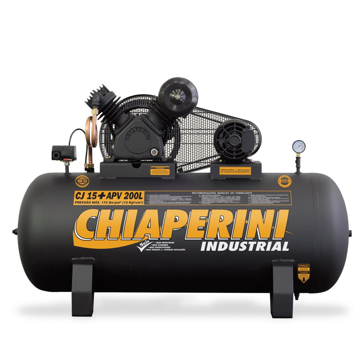 Compressor de ar alta pressão 15 pcm 200 litros - Chiaperini CJ 15+ APV 200L